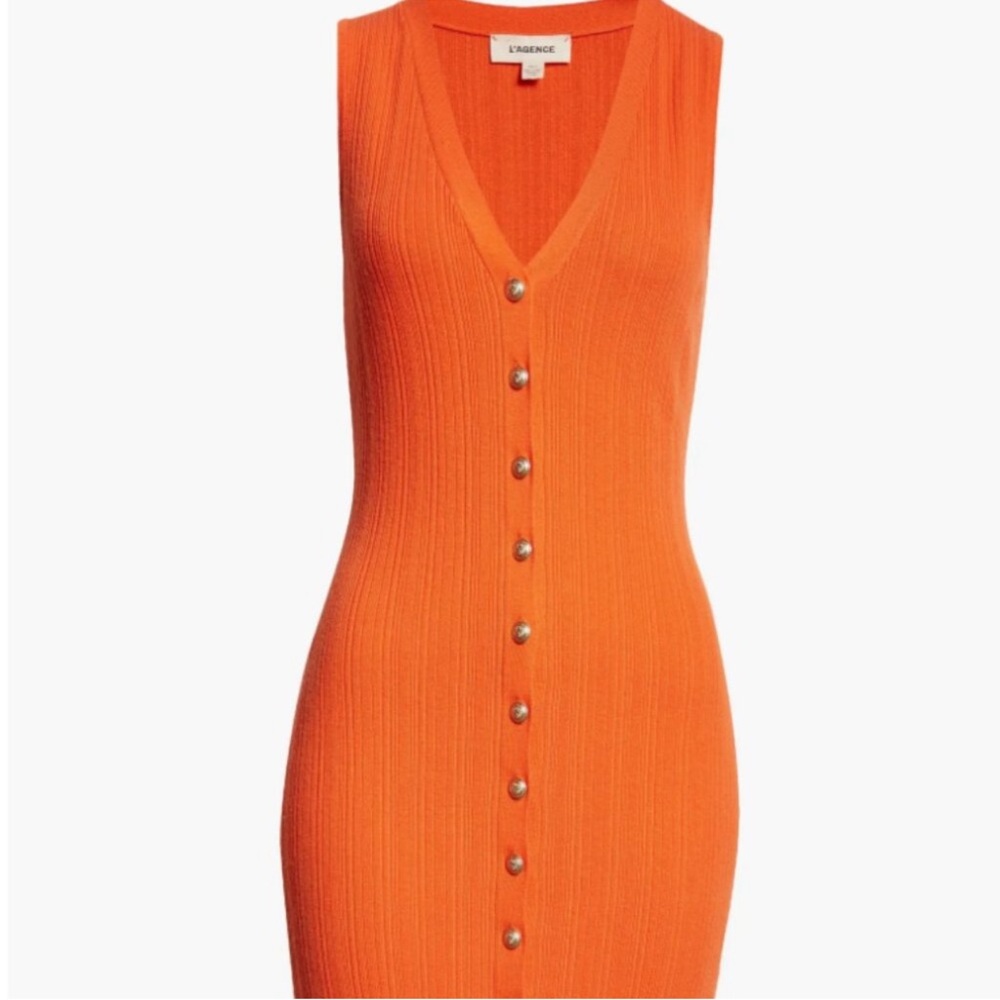 L'AGENCE Orange Button-Front Midi Dress
